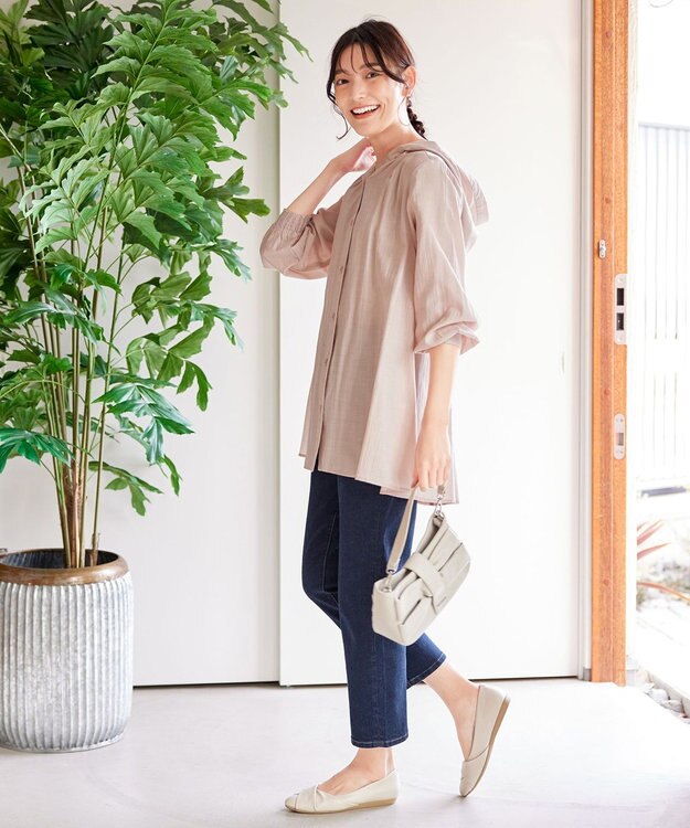 Tiaclasse L 【洗える】フード付きフレアチュニック ピンク