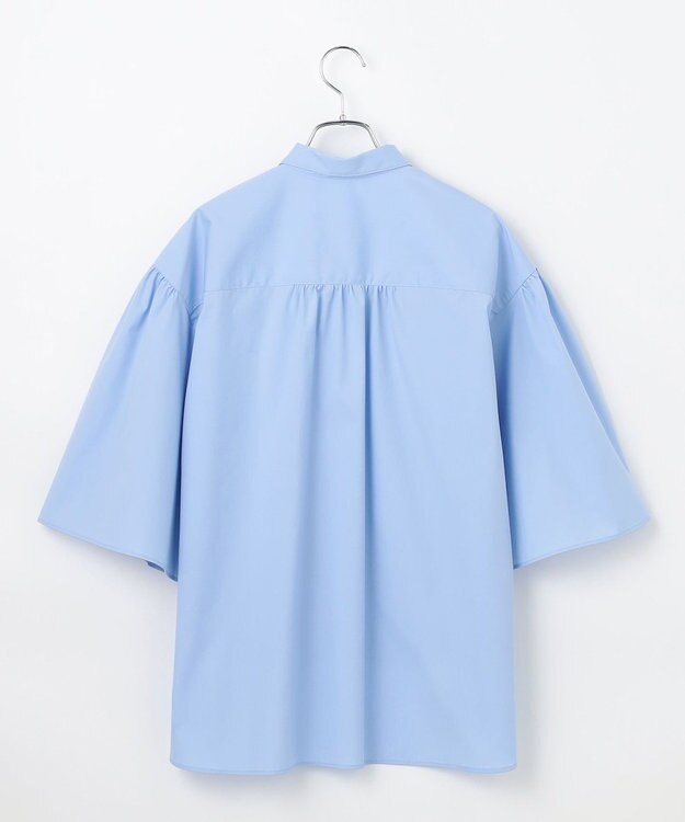 #Newans 【洗濯機可能/シワになりにくい】〈お尻・太ももをカバー〉フレアスリーブイタリアンカラーシャツ ブルー