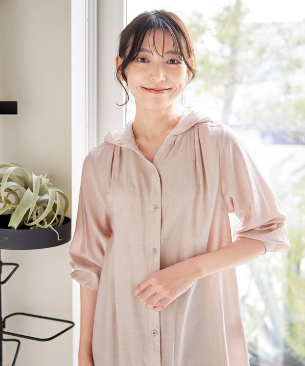 Tiaclasse L 【洗える】フード付きフレアチュニック ピンク