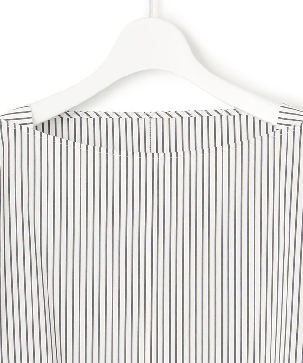 23区 【一部店舗限定/洗える】ハイカウントウェザーストレッチ ボートネック コンパクト ブラウス ホワイト×ブラックストライプ