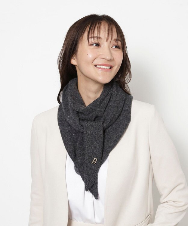 MOONBAT FURLA(フルラ）カシミヤ スパンコール トライアングルストール ダークグレー