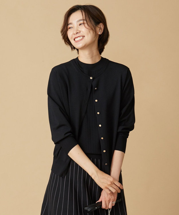 J.PRESS LADIES L 【洗える】 レーヨンエリートストレッチ カーディガン ブラック系