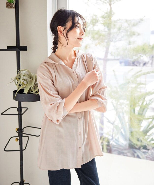 Tiaclasse L 【洗える】フード付きフレアチュニック ピンク