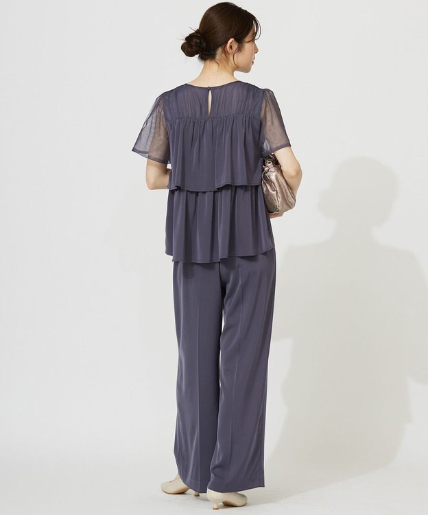 ANY SIS 【洗える】ティアードトップス×ワイドパンツSET スモーキーブルー