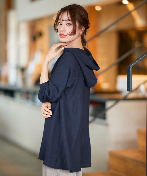 Tiaclasse L 【洗える】フード付きフレアチュニック ネイビー