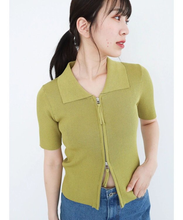 Green Parks ５分袖衿付きＺｉｐプルオーバー Green