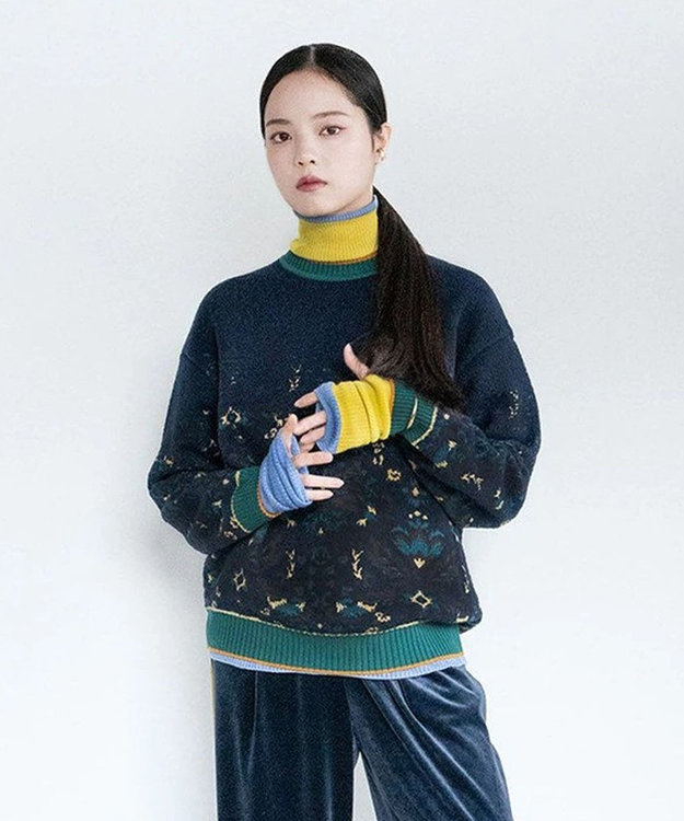 COQ FOREST MEMORY 花柄プルオーバーニット ネイビー