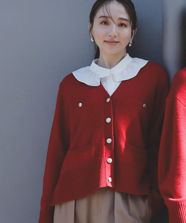 組曲 【WEB限定】ウールカシミヤミックス カーディガン ルビーレッド