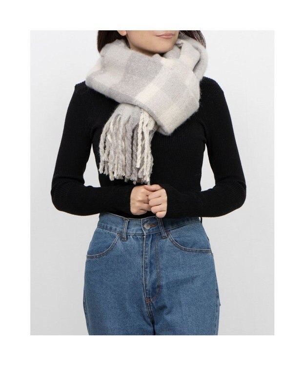 UNBILLION カシュネ cache nez / リサイクルポリニュートラルカラーチェックストール ライトグレー