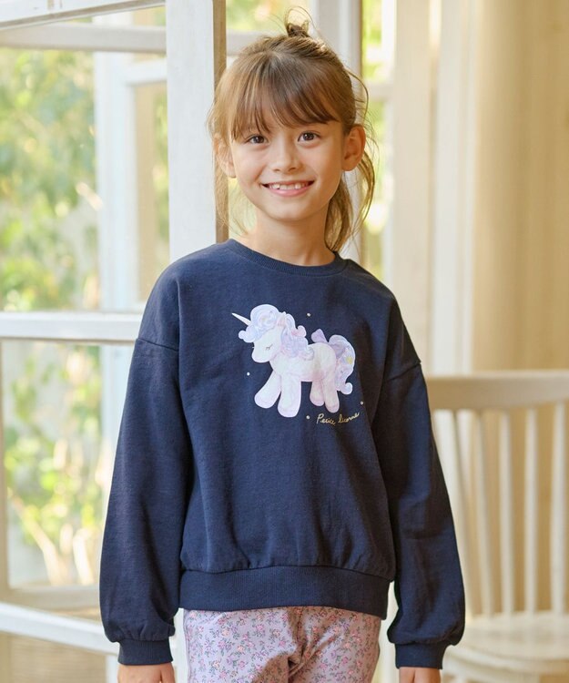 ANY KIDS アニマルプリントトレーナー ネイビー×ユニコーン