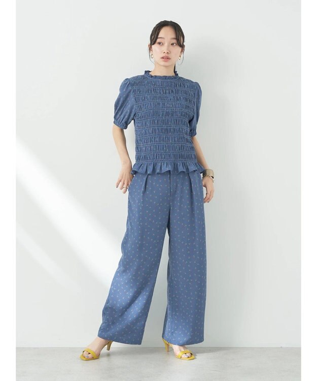 earth music&ecology 花柄ワイドパンツ Navy