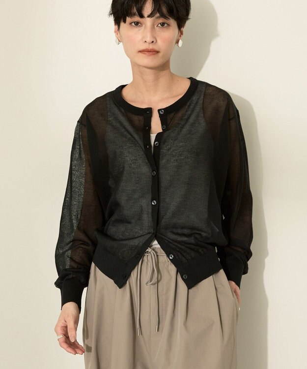 AMERICAN HOLIC シアークルーネックニットカーディガン Black