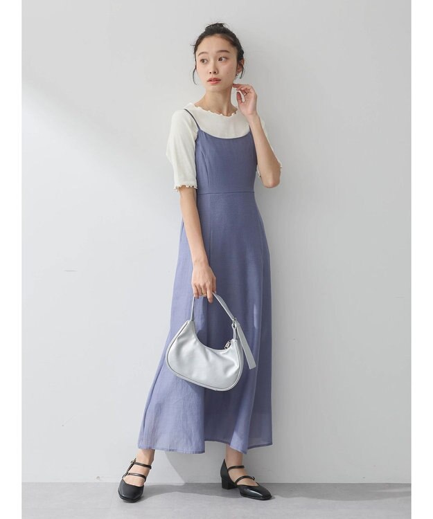 earth music&ecology バックレースアップワンピース Grayish Blue