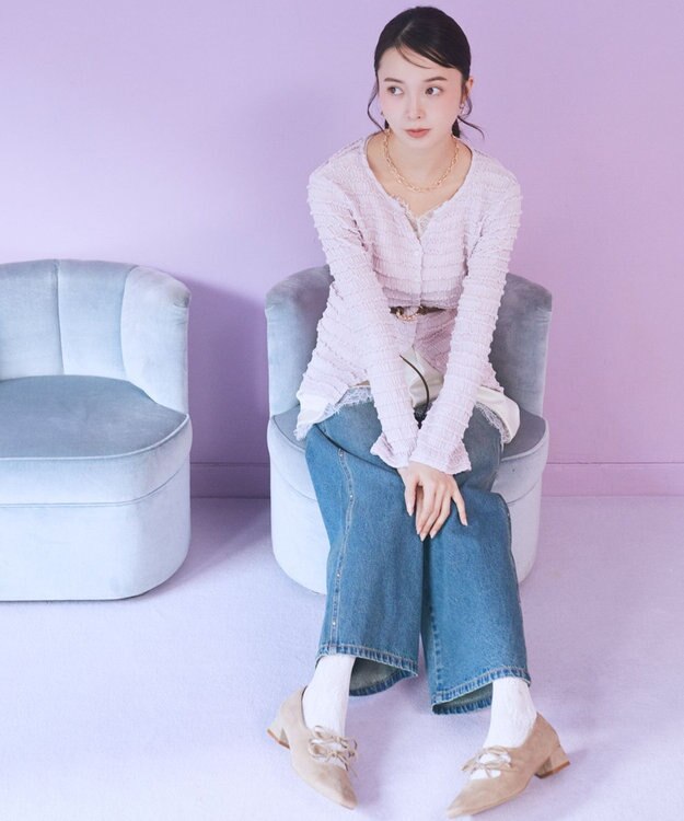 earth music&ecology 【予約】シャーリングカットカーディガン ピンク