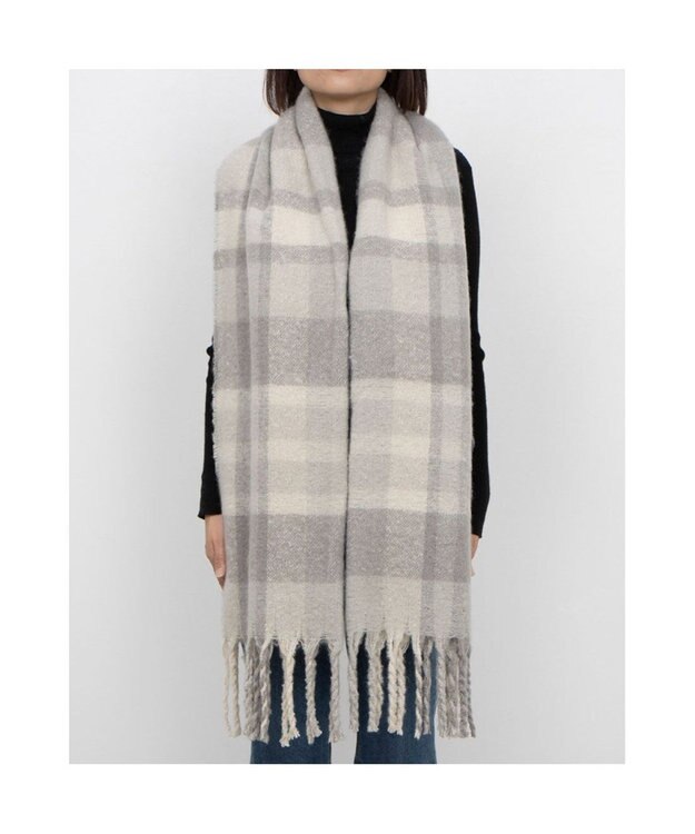 UNBILLION カシュネ cache nez / リサイクルポリニュートラルカラーチェックストール ライトグレー