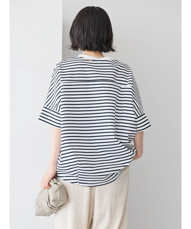 AMERICAN HOLIC 抗菌防臭＋接触冷感　コクーンカットプルオーバー Border Ivory