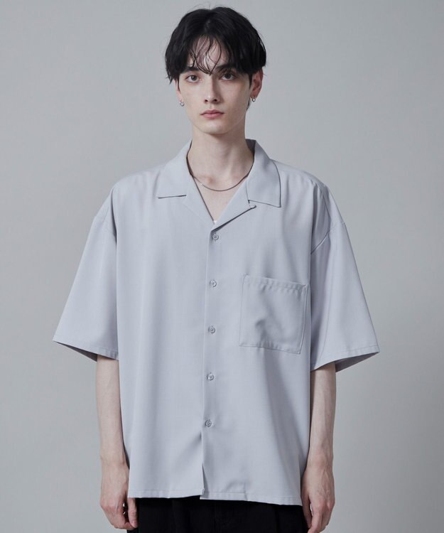 WEGO 【速乾/シワになりにくい】ドライポリオープンカラーシャツ(S) ライトグレー