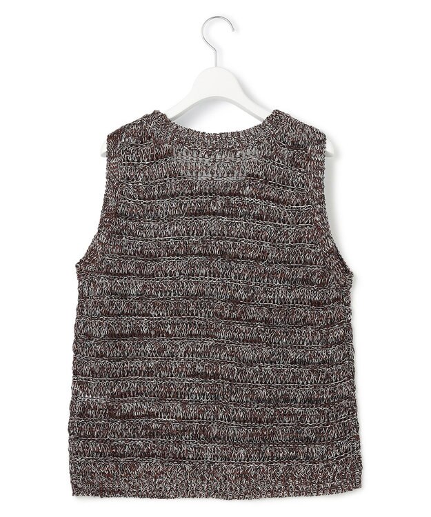 23区 【洗える】テープミックススカシ ノースリーブ ニット ダークブラウン系