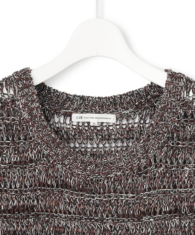 23区 【洗える】テープミックススカシ ノースリーブ ニット ダークブラウン系