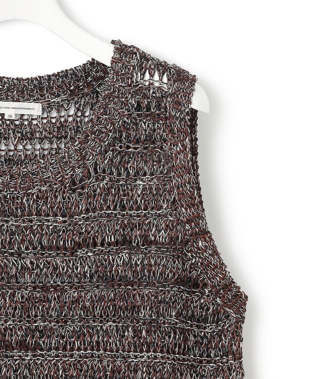 23区 【洗える】テープミックススカシ ノースリーブ ニット ダークブラウン系