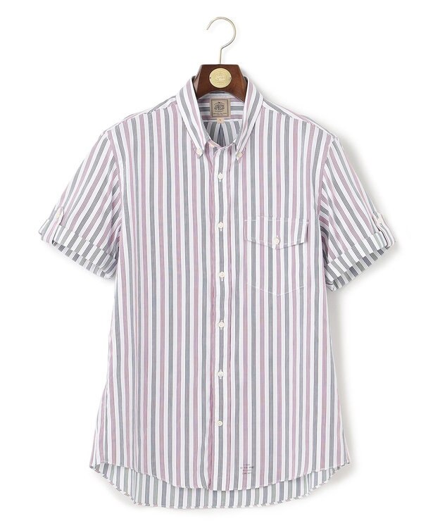 J.PRESS MEN オーガニックコットンダブルチューブマルチストライプシャツ ワイン系1