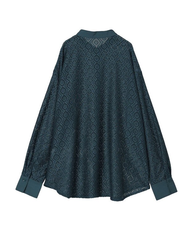 earth music&ecology レースバンドカラーシャツ Green