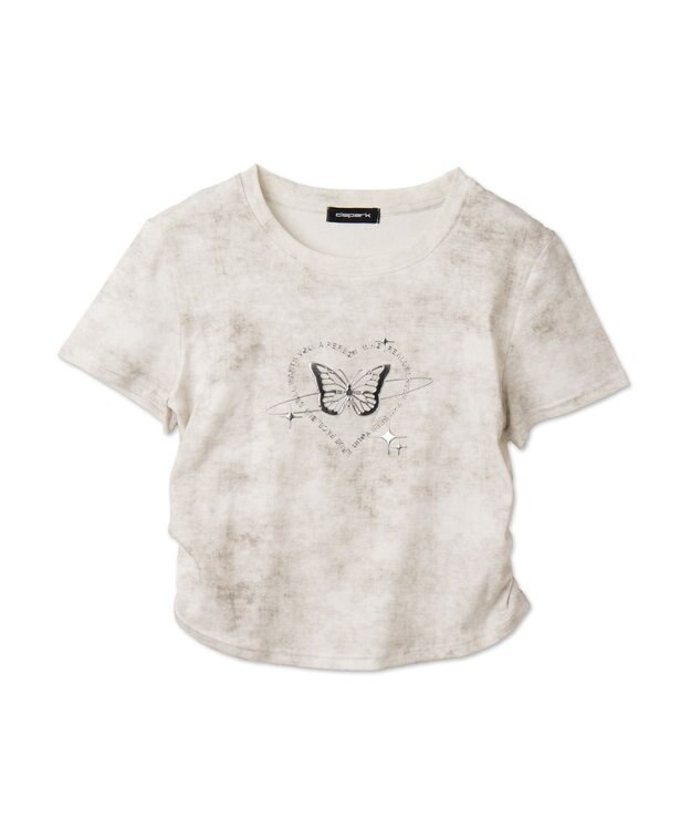 WEGO メタリックバタフライサークルロゴT ホワイトアイボリー