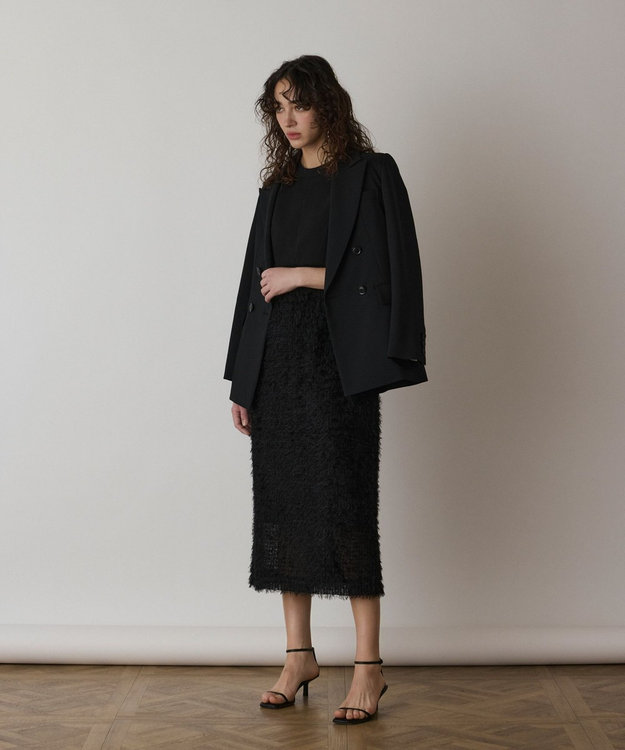 GRACE CONTINENTAL フェザー刺繍コンビワンピース ブラック