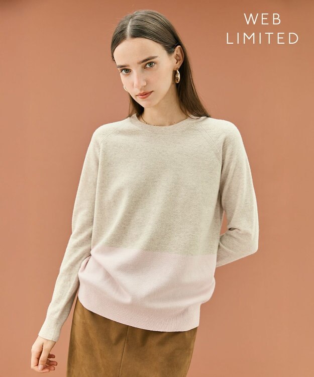 BEIGE， 【WEB限定・洗える】DEMING / バイカラーウールクルーネックニット Taupe × Nude