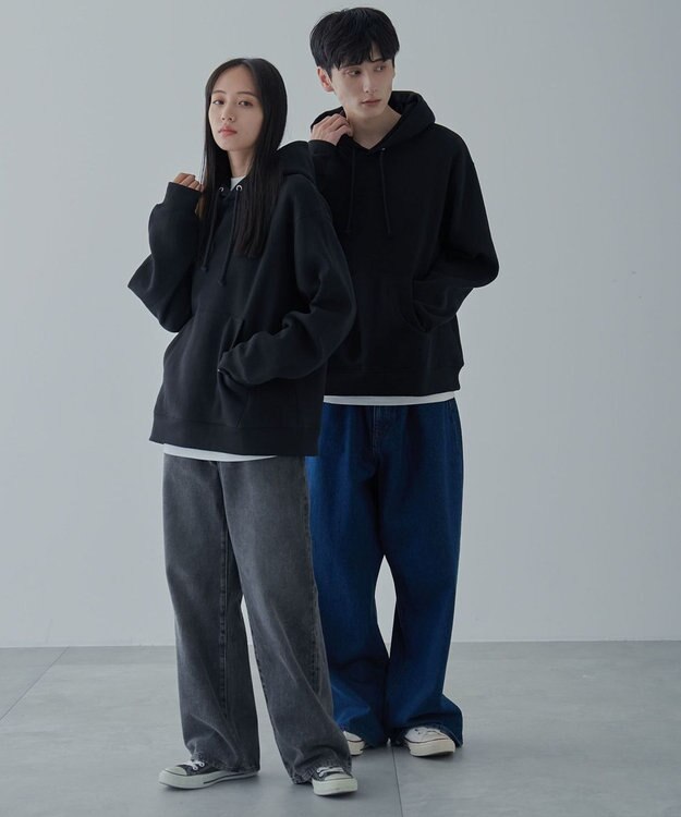 WEGO 【ユニセックス着用ITEM/裏起毛】リラックスフィットスウェットプルパーカー ブラック