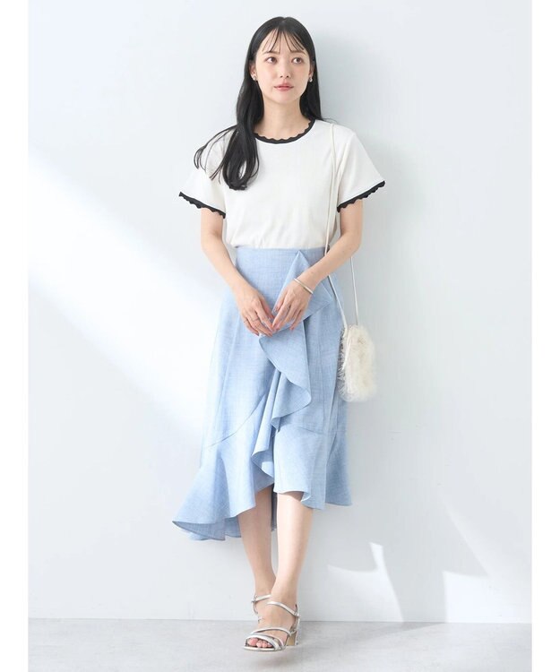 earth music&ecology バイカラースカラッププルオーバー Ivory