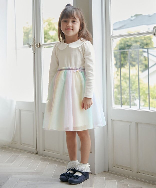 ANY KIDS 花柄ドッキングチュールワンピース レインボー