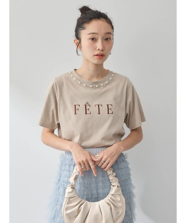 earth music&ecology 襟パール刺繍ロゴＴシャツ Brown