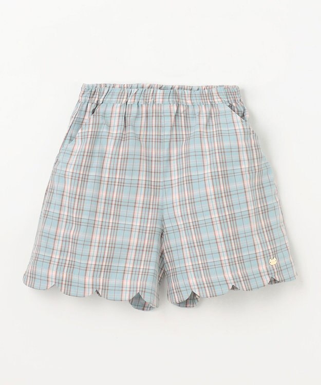 ANY KIDS 裾 スカラップ ショートパンツ ミント系チェック