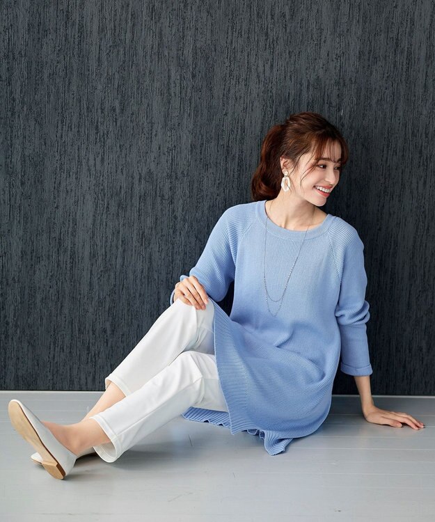 Tiaclasse L 【洗える】リラックス感のあるラグランスリーブニット サックス