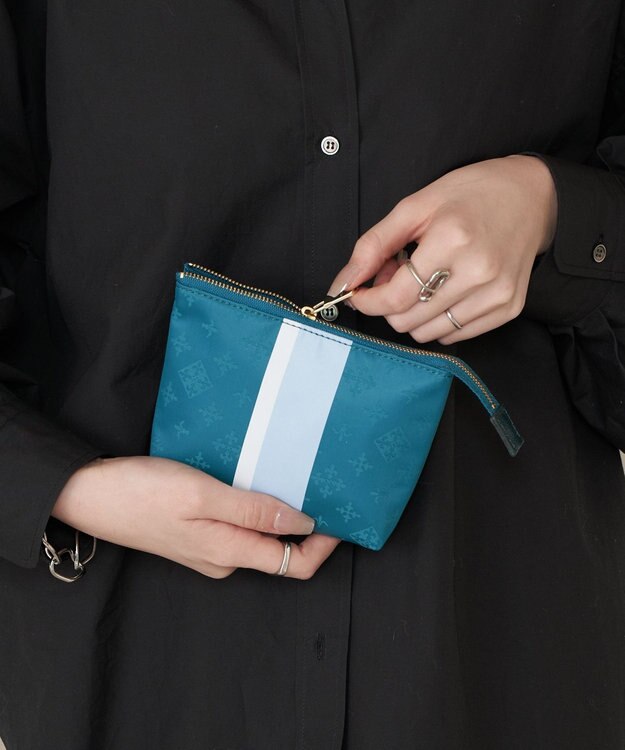 russet ラインプリントポーチ S(Z-227) Turquoise