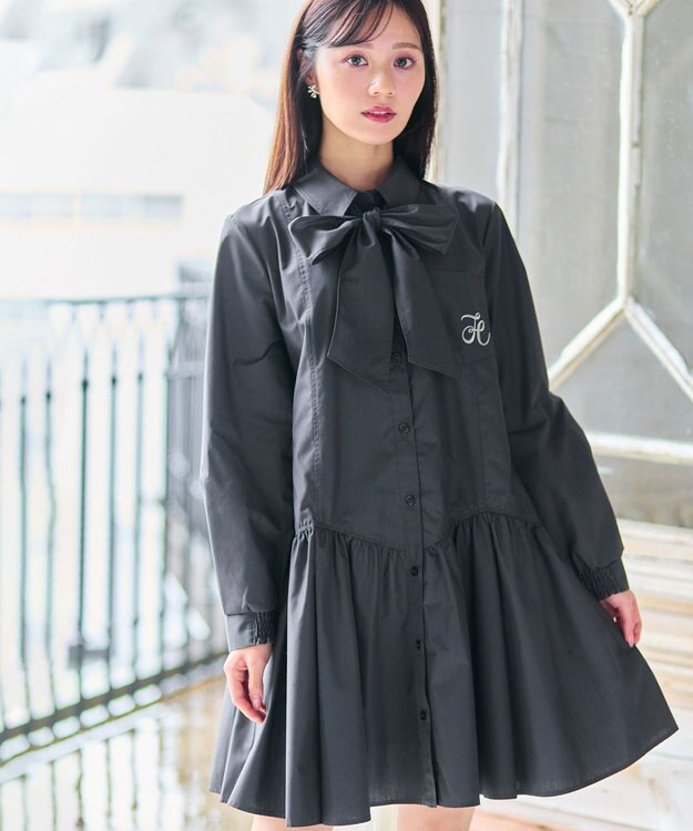 Feroux 【2WAY】リボンタイシャツ ワンピース グレー系