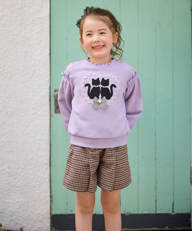 ANY KIDS ネコシルエット裏毛トレーナー ラベンダー