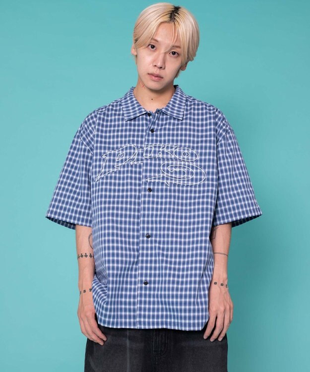 WEGO 別注PIKOチェックグラフィックシャツ（SS） ブルーチェック1