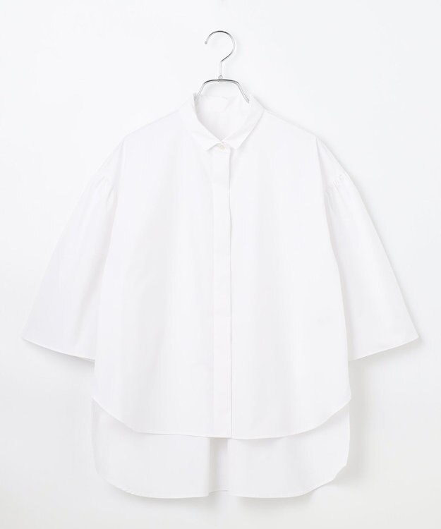 #Newans 【洗濯機可能/シワになりにくい】〈お尻・太ももをカバー〉フレアスリーブイタリアンカラーシャツ ホワイト