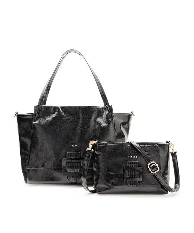 MioFIRANO バックル付きトートバッグ＆ショルダーバッグセット 2WAY A4サイズ対応　FIRANO フィラノ BLACK