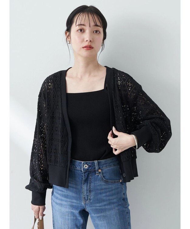 earth music&ecology ラッセルレースカーディガン Black