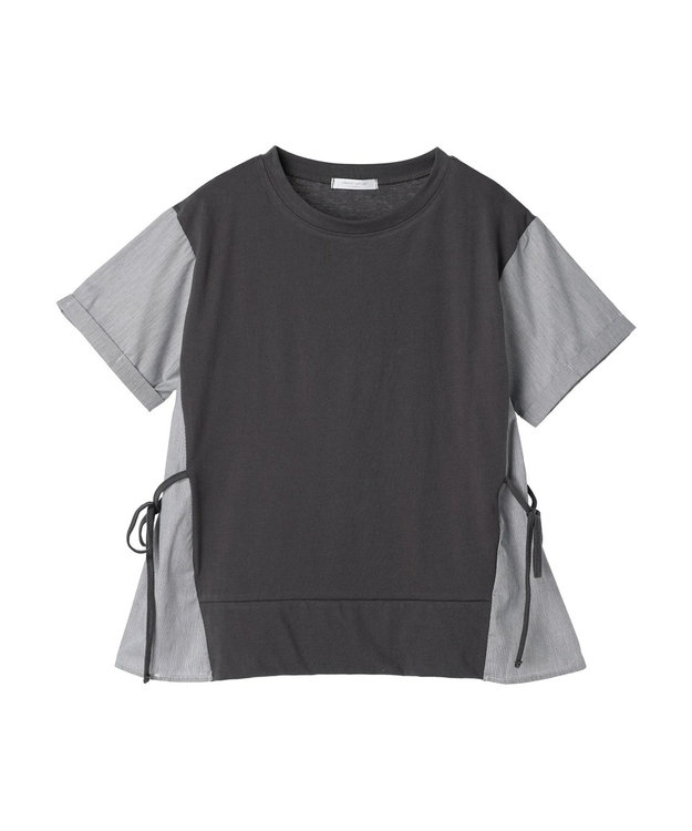 Green Parks 脇リボン５分袖布帛ドッキングプルオーバー Gray