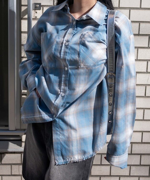 WEGO チェックBIGシャツ サックス