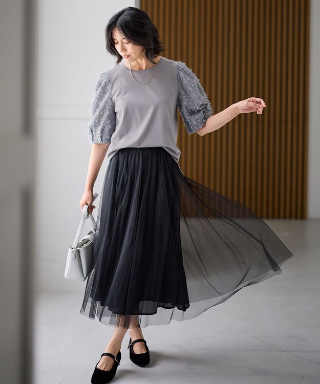 ANY L シルケットスムースジャガードスリーブプルオーバー グレー