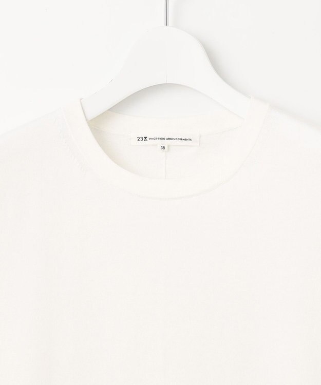 23区 L 【洗える】スビンハイツイストコットン ノースリーブ ニット ホワイト系