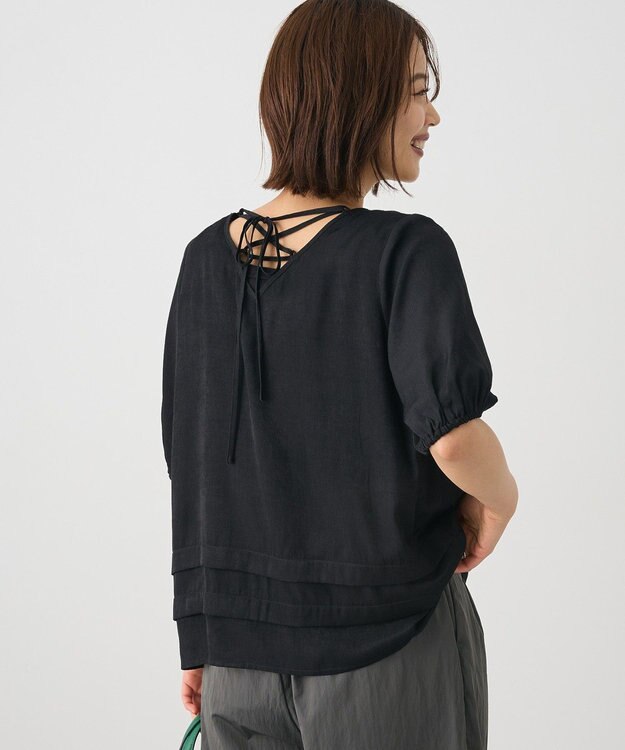 CRAFT STANDARD BOUTIQUE バックレースアップバルーンスリーブブラウス Black