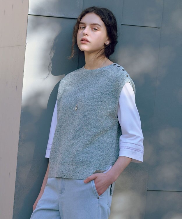 J.PRESS LADIES 【WEB限定カラーあり・プラスワンアイテムに】LINEN COTTON ニット ベスト アクア系