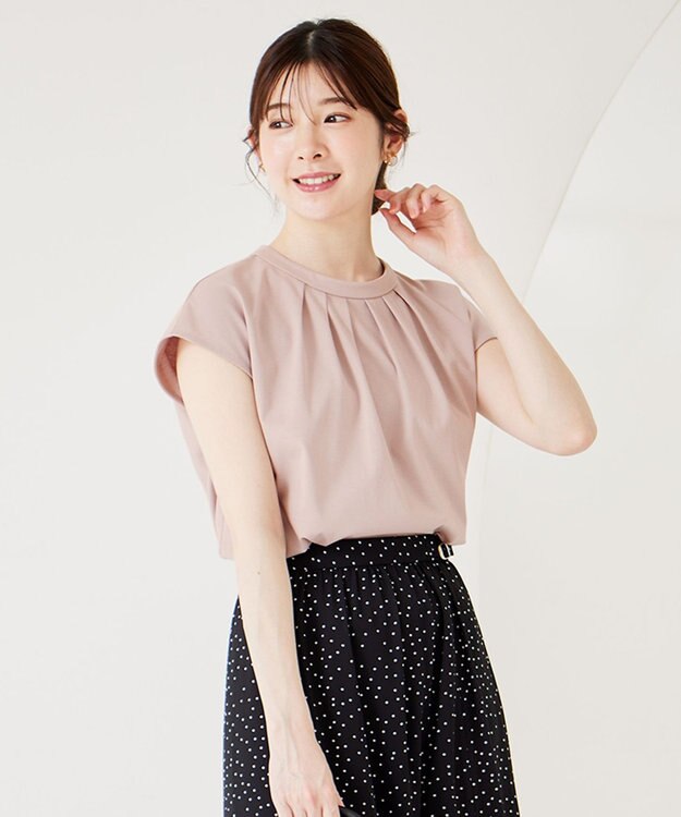 ANY SIS S 【UVカット・接触冷感・撥水・汗ジミ防止】プレーティングジャージー フレンチスリーブ カットソー ローズグレー