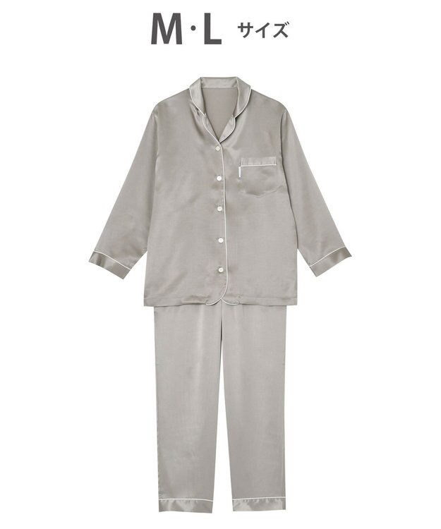 ワコール／睡眠科学 【パジャマ】　長袖・長ズボン　シルクサテン　吸放湿性　睡眠科学／ワコール　YDX582 グレー